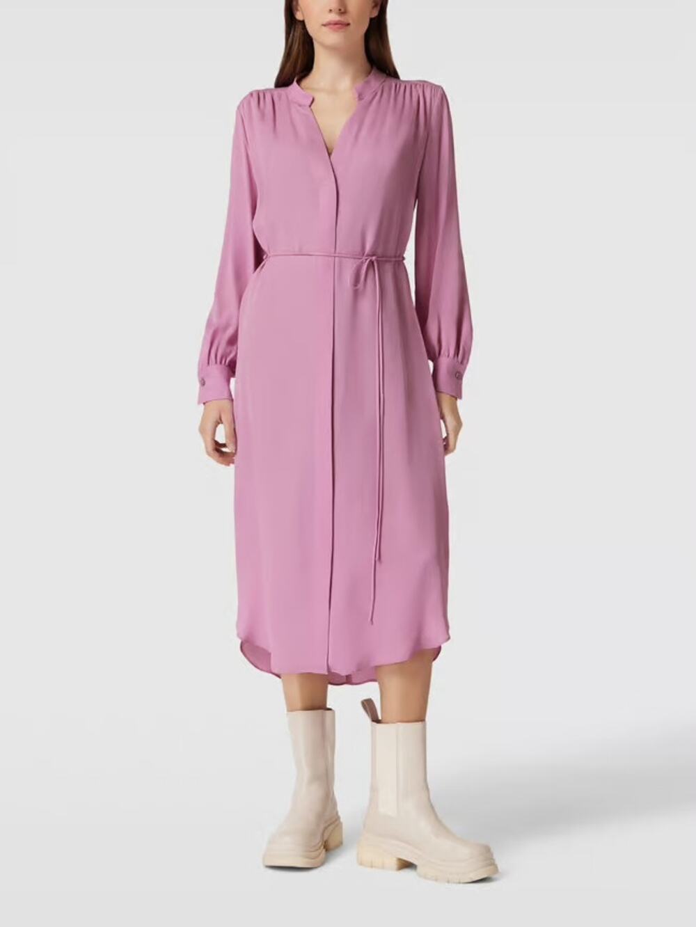 NWT BOSS Women V-Neck Midi Dress Pink sz US 0 Elegant Minimalist Princess Brunch